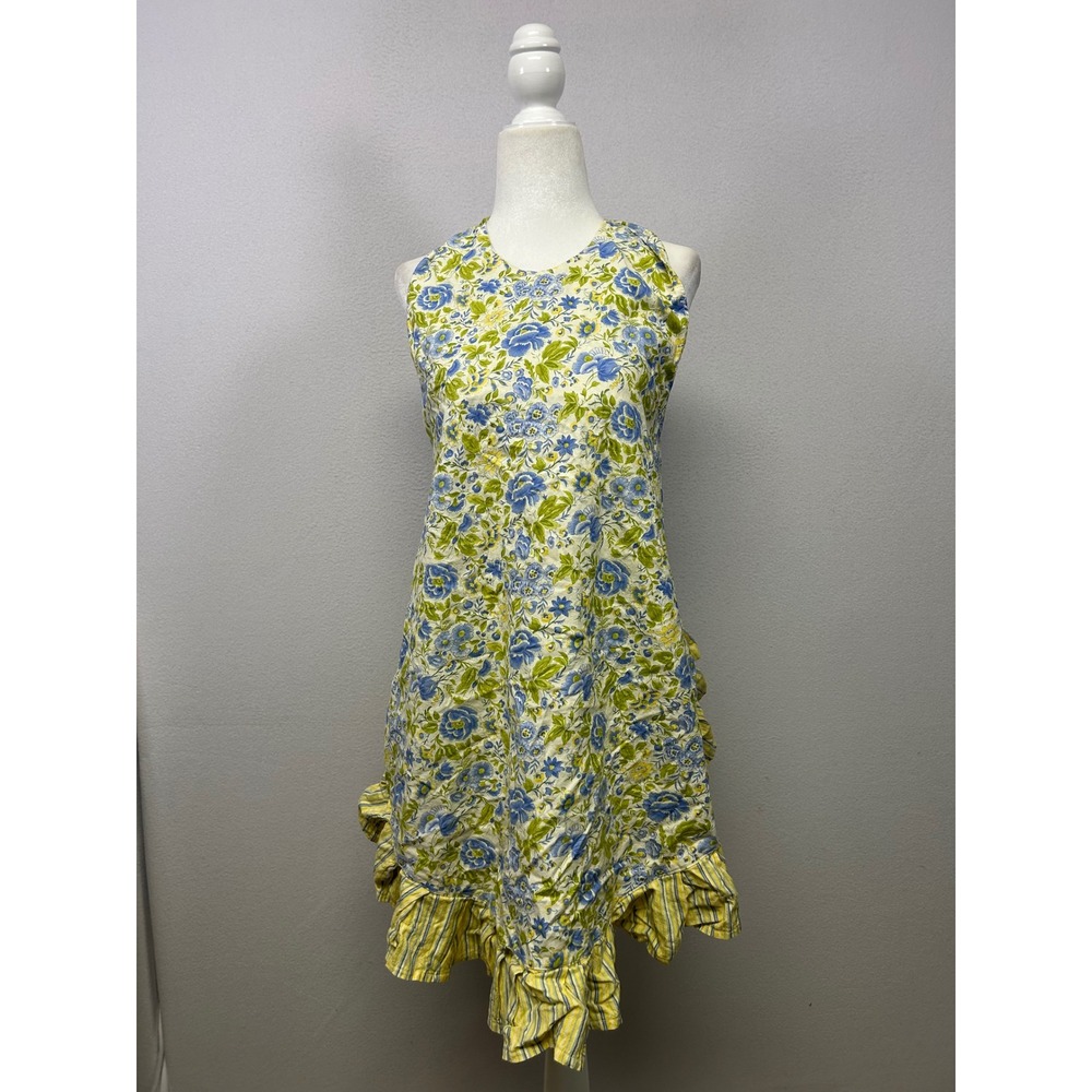 Cottagecore Vintage Women OS Country Chic Yellow Blue Floral Ruffle Halter Apron